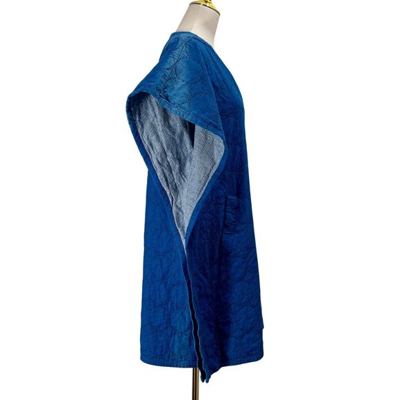 Horses Atelier Blue Geometric Quilted Blanket Kaftan Cover-Up Dress M/L *Flaw - Picture 5 of 9